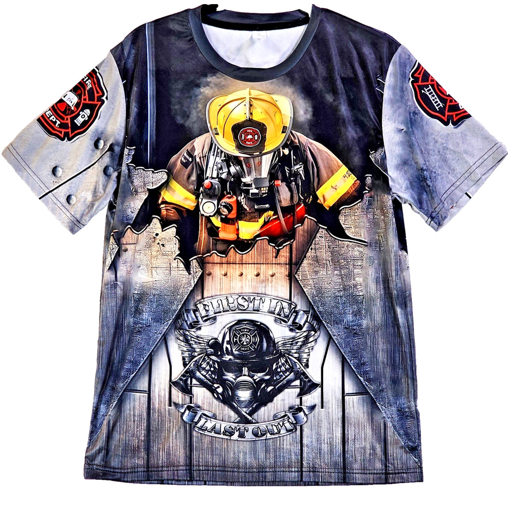 Firefighter First Responder Fire Rescue Dept Logo 3D Graphic Shirt Size Small